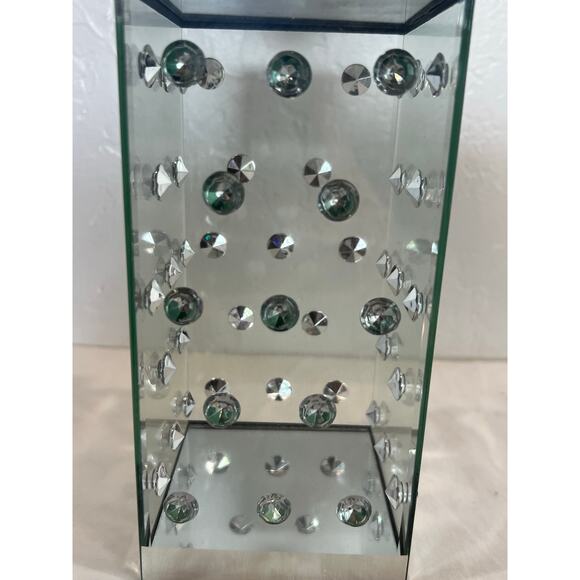 Modern Glass Crystal Studded Pillar Candle Holder Decor 10 Inch - Picture 3 of 9